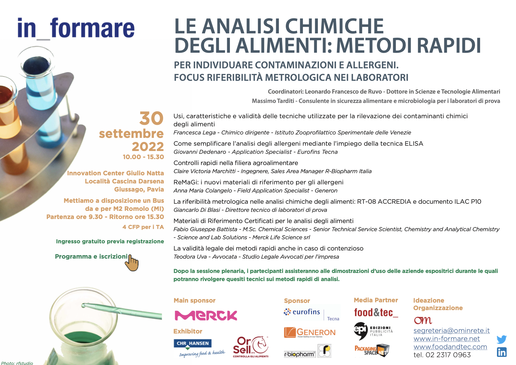 Le analisi chimiche degli alimenti: metodi rapidi per individuare contaminazioni e allergeni. Focus riferibilità metrologica nei laboratori